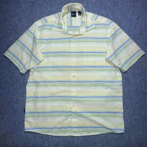 Karl Kani Gold Men's L Yellow Striped Button Up Short Sleeve Retro Streetwear‎